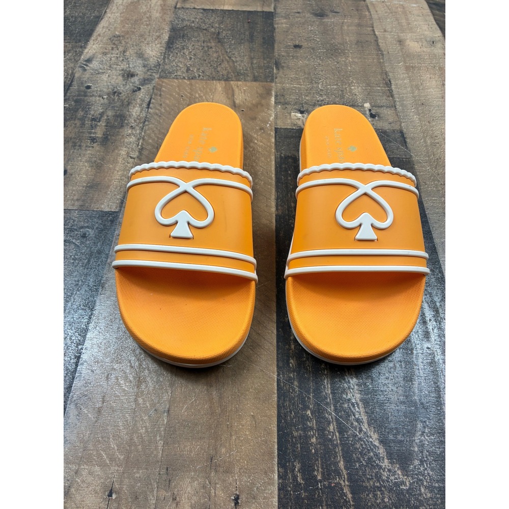 Kate Spade Brigitte Slide Sandals Womens 8B Orange White Logo Rubber Pool Shoes